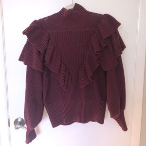 Burgundy sweater with ruffles